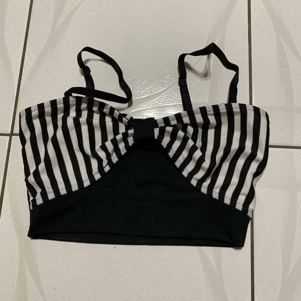 Foreign Exchange Black and White Striped Crop Top
